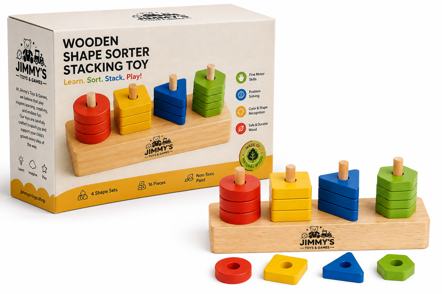 Jimmy's Wooden Shape Sorter Stacking Toy
