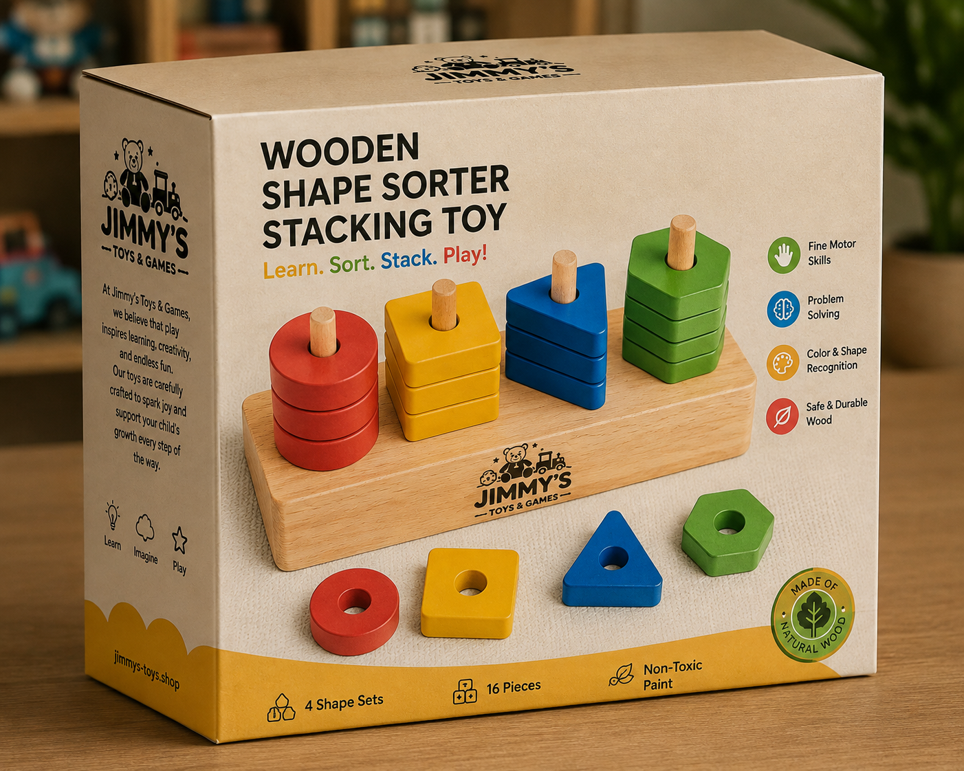 Jimmy's Wooden Shape Sorter Stacking Toy