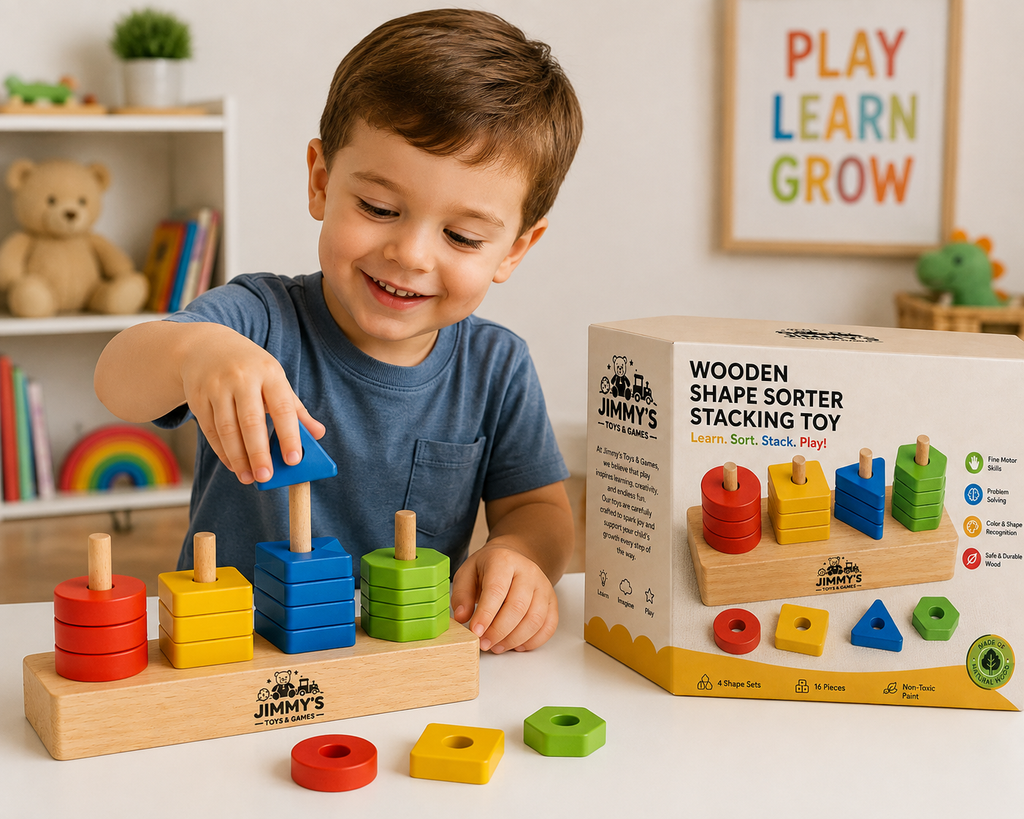 Jimmy's Wooden Shape Sorter Stacking Toy