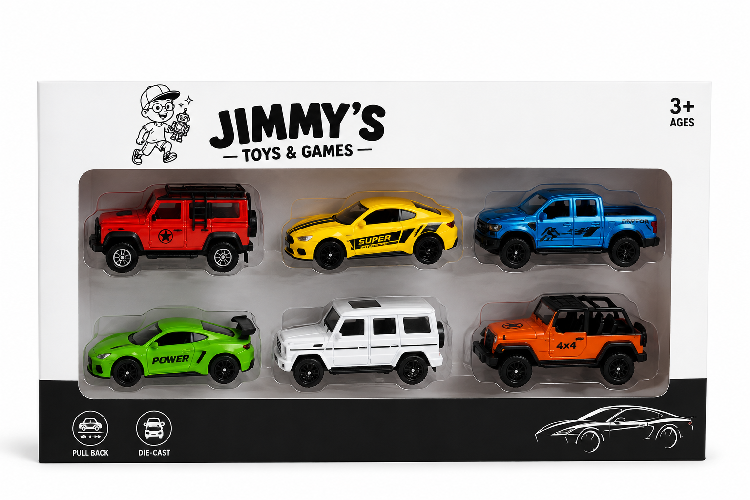 Jimmy's Die-Cast Pull-Back Car Set – 6 Cars